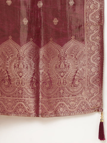 Neck Embroidery Tissue Kurta With Pants & Dupatta