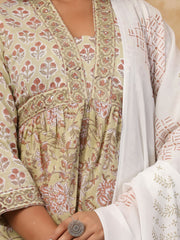 Printed Cotton Kurta With Pants & Dupatta