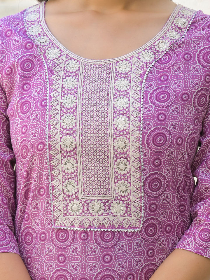 Floral Printed Cotton Kurta With Pants &amp; Dupatta