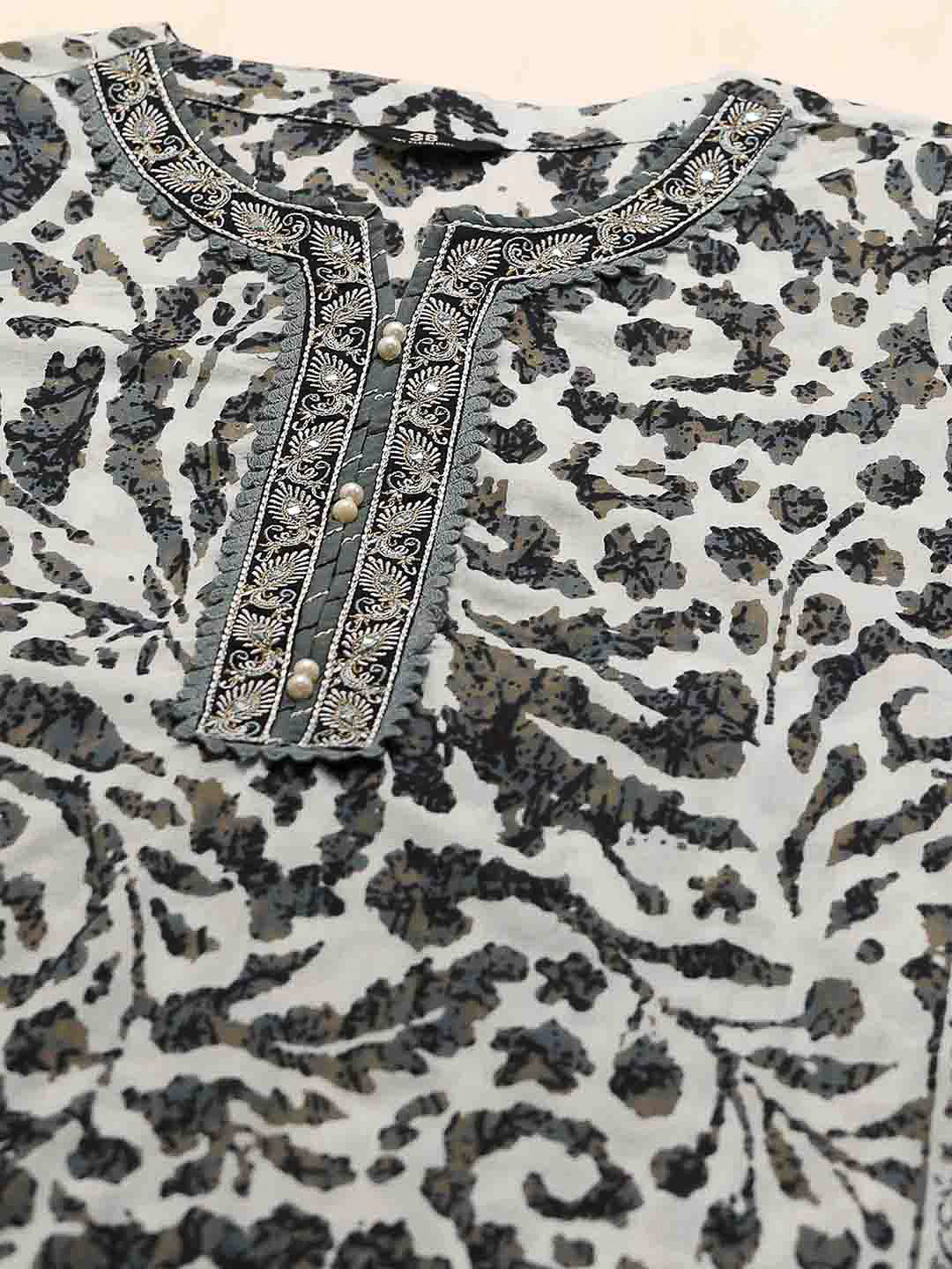 Printed Cotton Kurta With Pants &amp; Dupatta