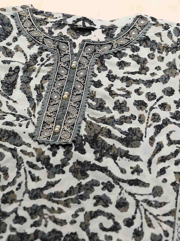 Printed Cotton Kurta With Pants &amp; Dupatta