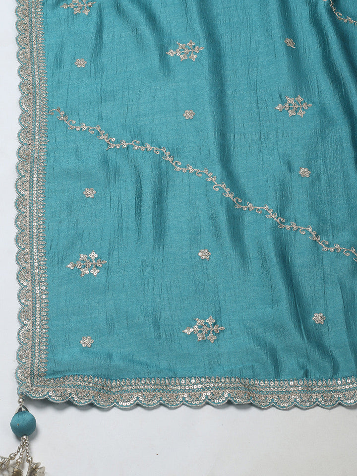 Embroidered Art Silk Stitched Kurta With Pant &amp; Dupatta