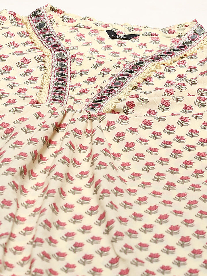 Printed Cotton Blend Kurta With Pant &amp; Dupatta
