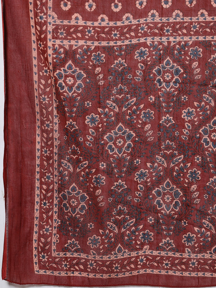 Embroidered Cotton Kurta With Pant &amp; Dupatta