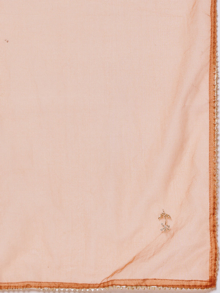 Embroidered Cotton Blend Kurta With Pants &amp; Dupatta