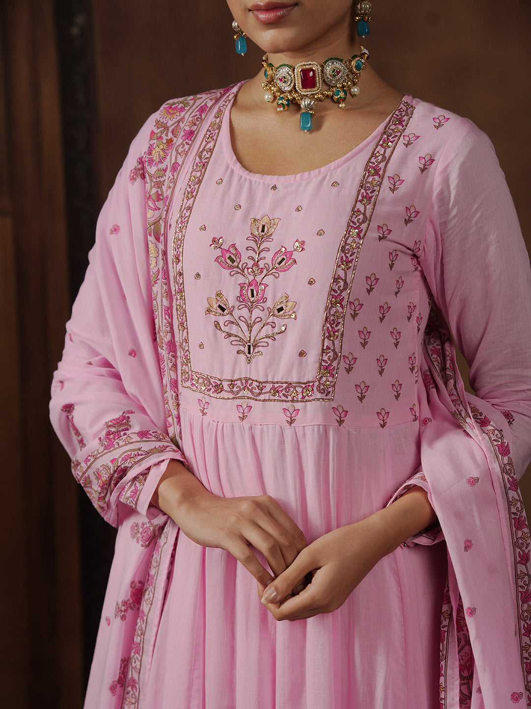 Woven Design Cotton Blend Kurta With Pant &amp; Dupatta