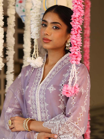 Embroidered Organza Kurta With Pants & Dupatta