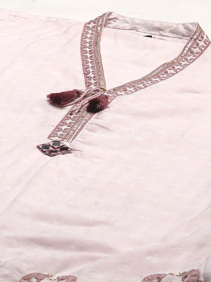 Embroidered Cotton Blend Kurta With Pant &amp; Dupatta