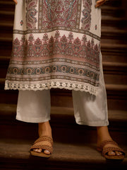 Neck Embroidery Muslin Kurta With Pants & Dupatta