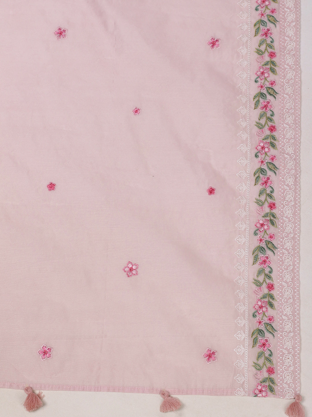 Embroidered Chanderi Kurta With Pant & Dupatta