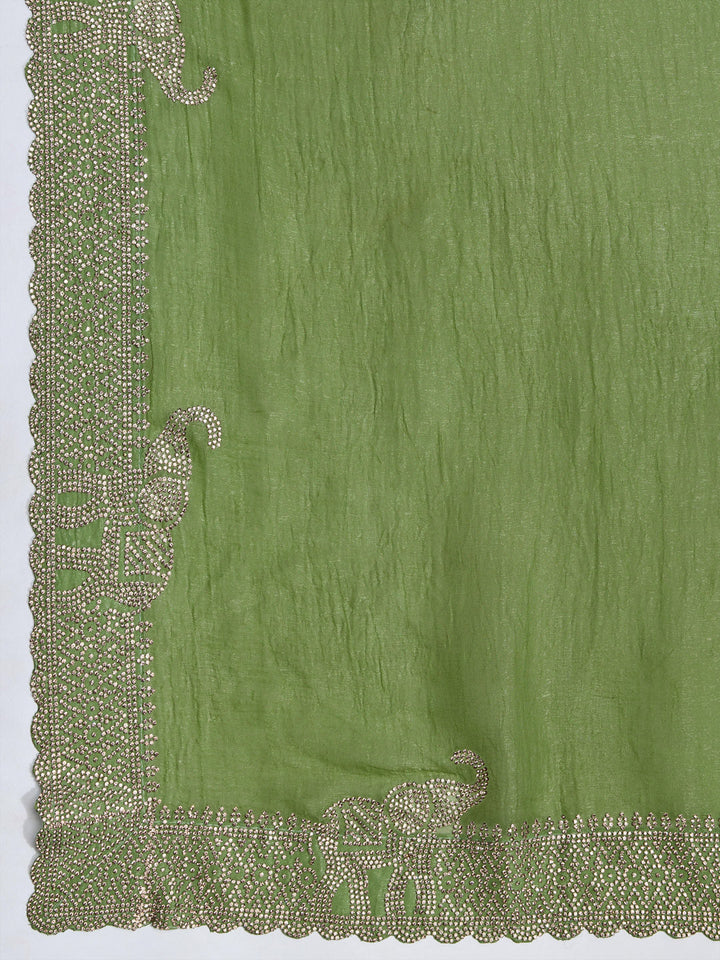 Stone Embroidery Chinon Saree