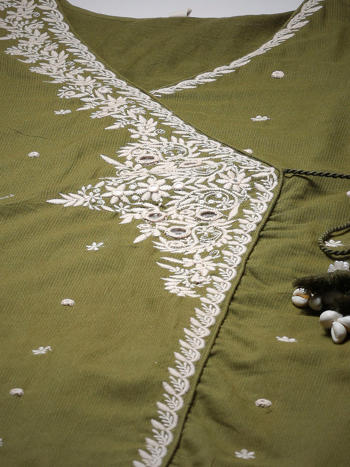Embroidered Cotton Kurta With Pant &amp; Dupatta