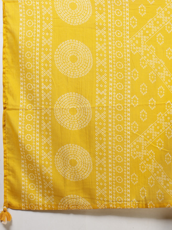 Mustard Cotton Blend Printed Straight Suit Set