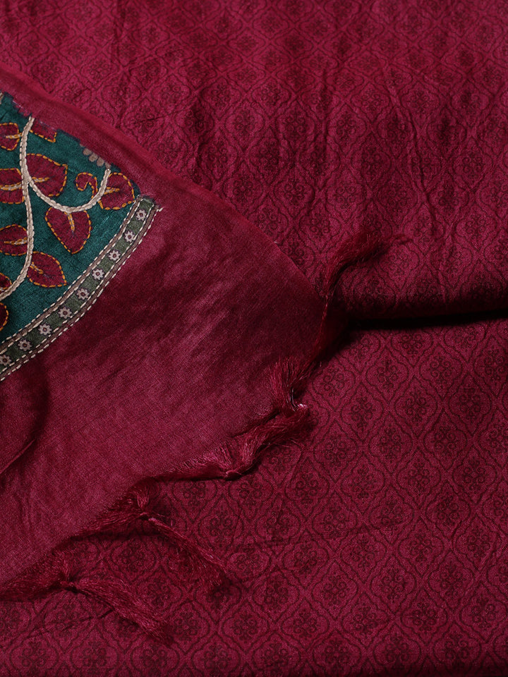 Printed Tussar Unstitched Kurta With Pant &amp; Dupatta