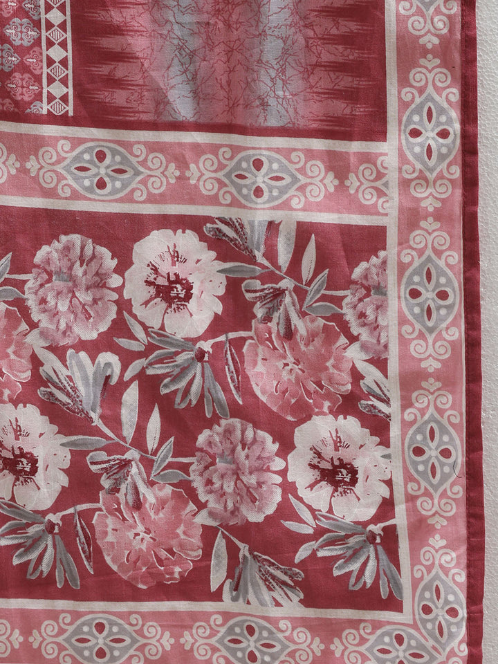 Floral Parinted Cotton Blend Kurta With Pants &amp; Dupatta