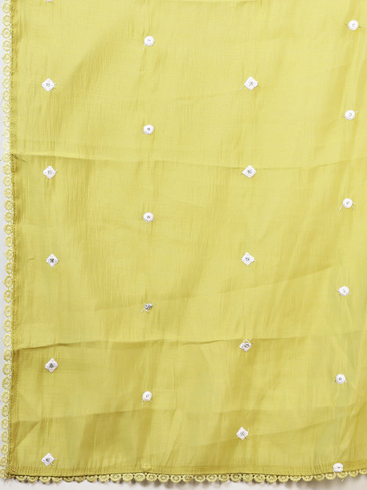 Mirror Work Cotton Blend Kurta With Pant And Dupatta