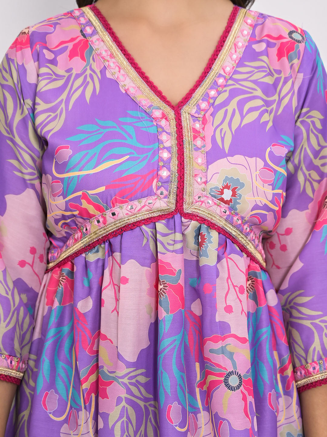 Digital Printed Cotton Blend Kurta With Pants &amp; Dupatta