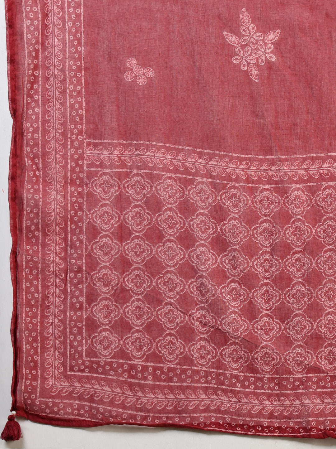 Maroon Printed Cotton Blend Anarkali Suit Set With Dupatta