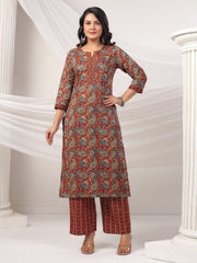 Printed Cotton Blend Kurta With Pants & Dupatta