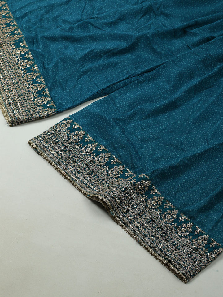 Embroidered Art Silk Unstitched Suit With Dupatta