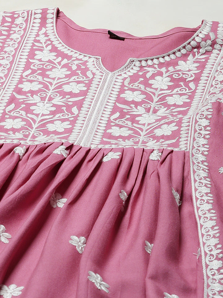 Embroidered Cotton Kurta With Pant &amp; Dupatta