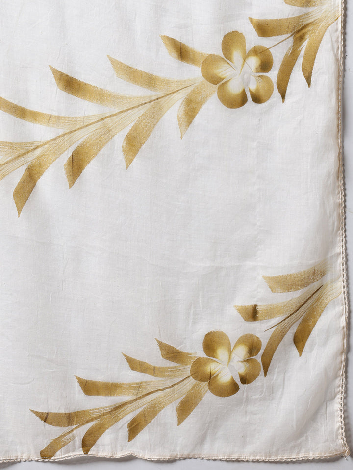 Printed Cotton Blend Kurta With Pants &amp; Dupatta