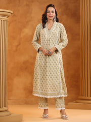 Printed Cotton Blend Kurta With Pants & Dupatta