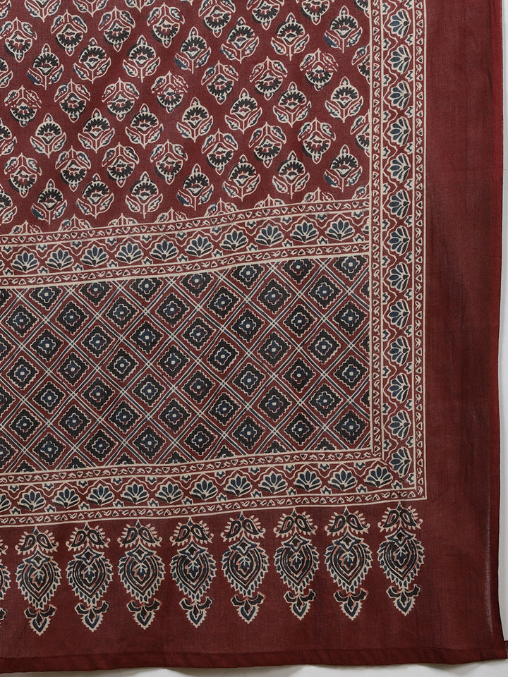 Printed Cotton Blend Kurta With Pants &amp; Dupatta