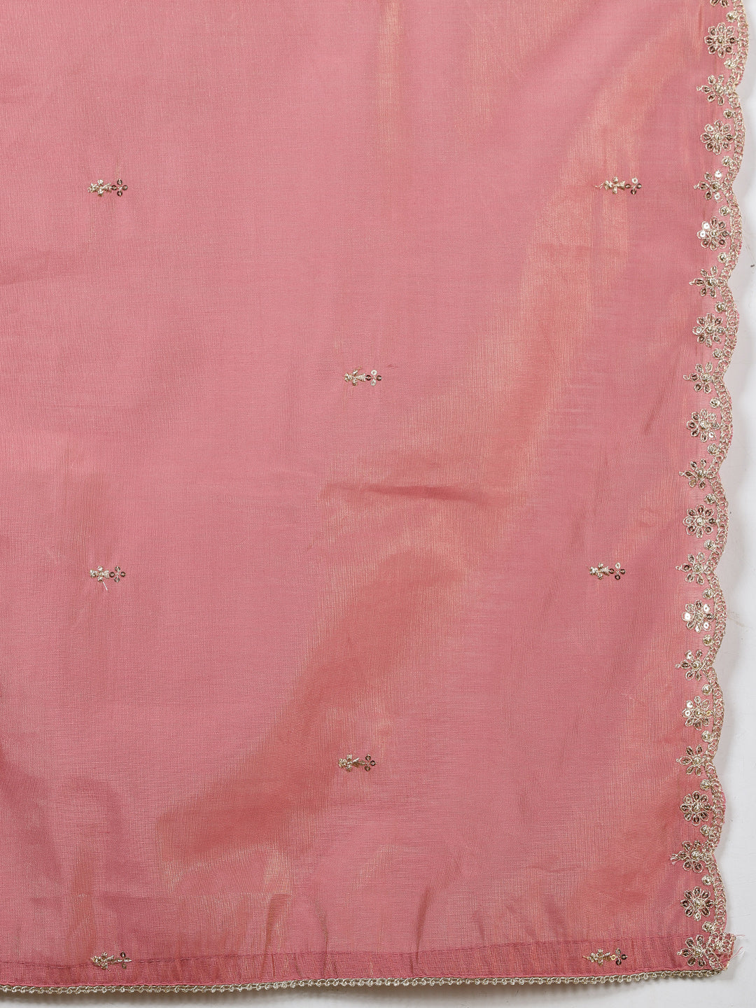 Neck Zari Embroidered Chanderi Kurta With Pants & Dupatta