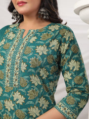 Printed Cotton Blend Kurta With Pants & Dupatta