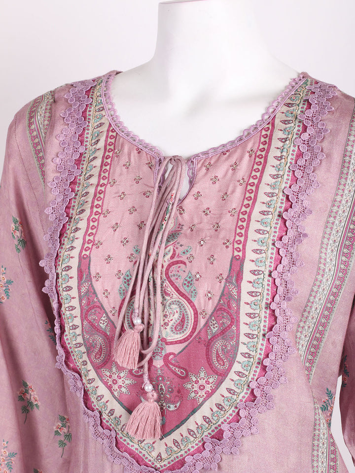 Floral Printed Muslin Kurta With Pants &amp; Dupatta