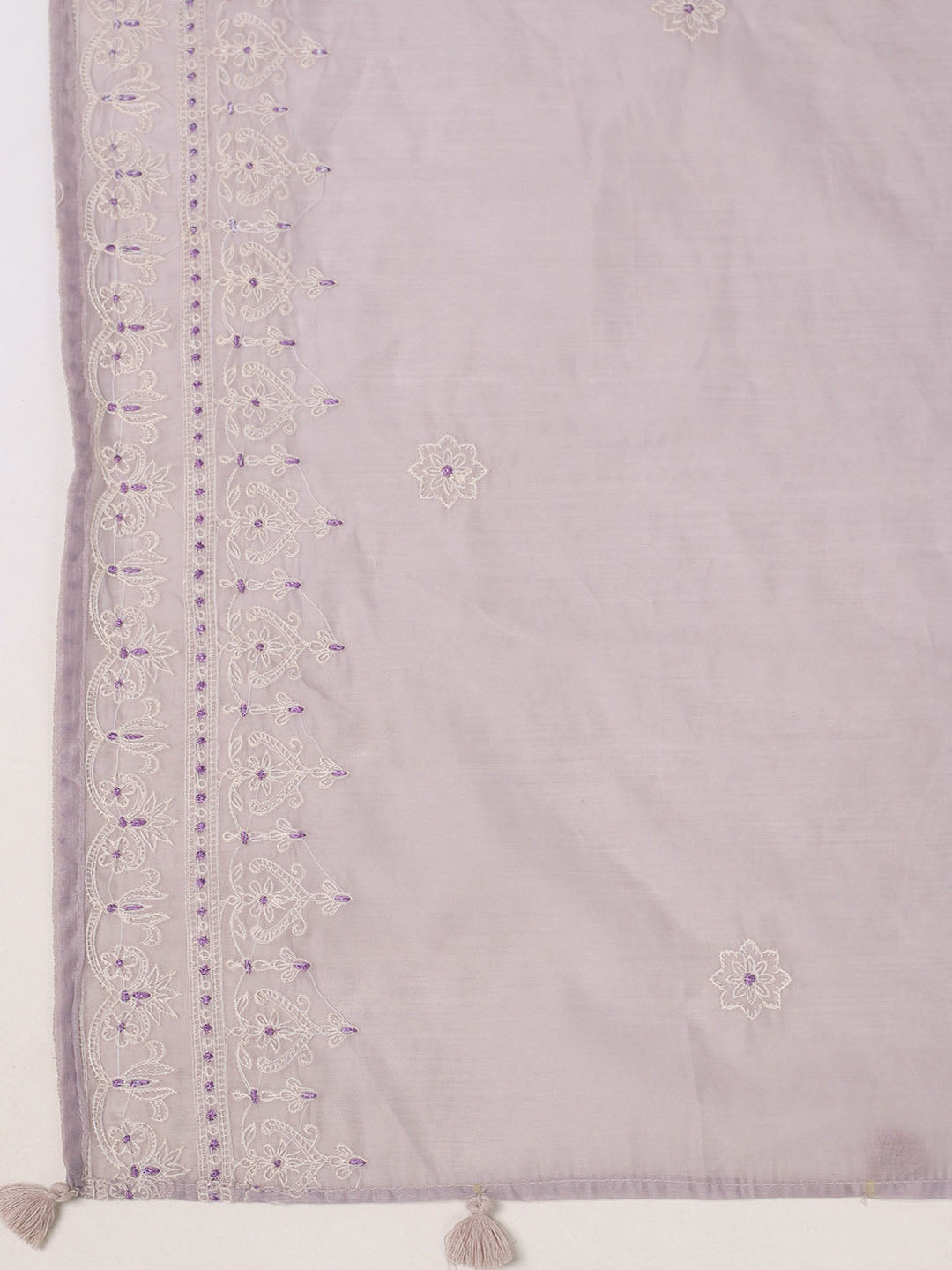 Embroidered Chanderi Kurta With Pants &amp; Dupatta