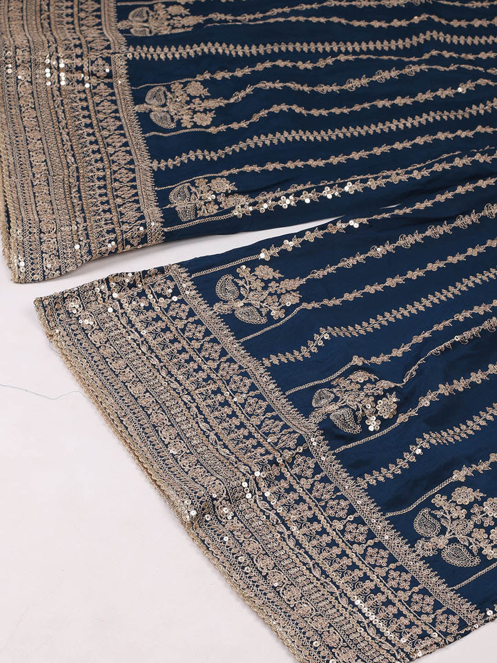Embroidered Chinon Unstitched Suit With Pant &amp; Dupatta