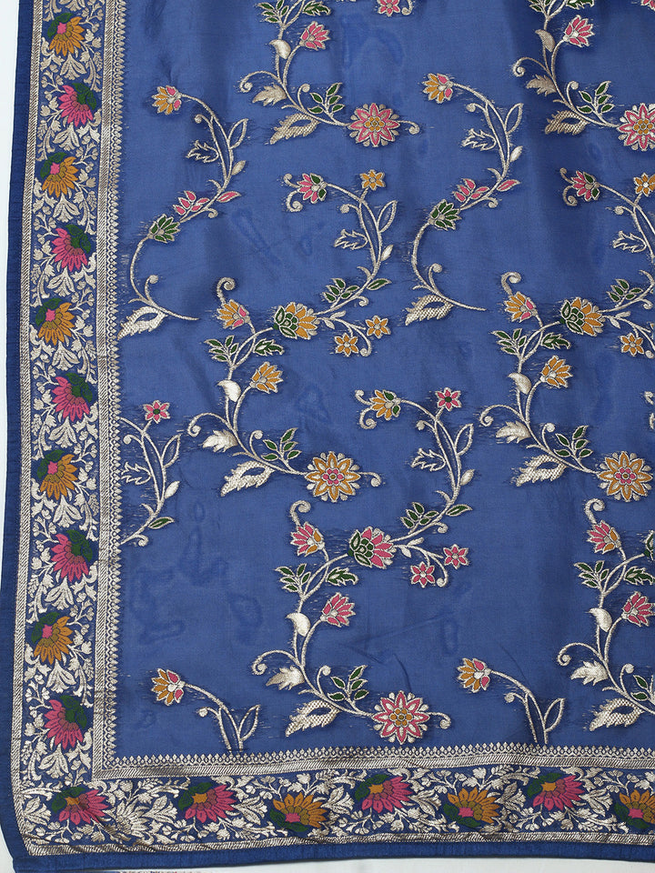 Embroidered Cotton Blend Stitched Kurta With Pant &amp; Dupatta