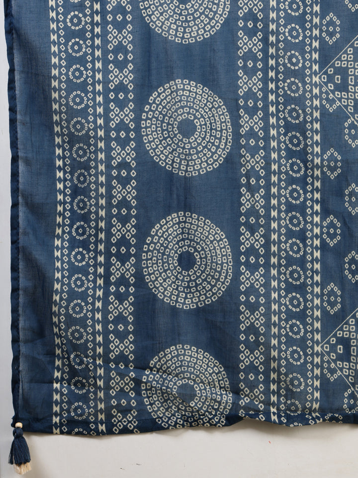 Teal Blue Cotton Blend Printed Straight Suit Set