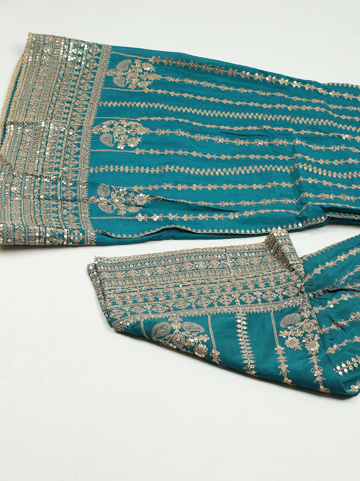 Embroidered Chinon Unstitched Suit With Pant &amp; Dupatta