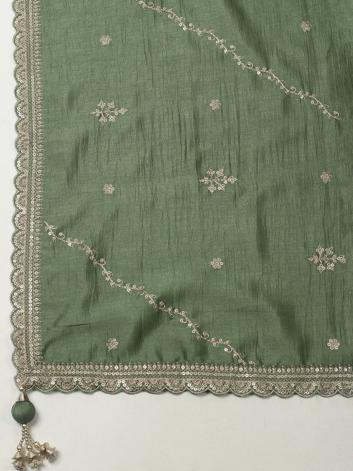 Embroidered Art Silk Stitched Kurta With Pant &amp; Dupatta