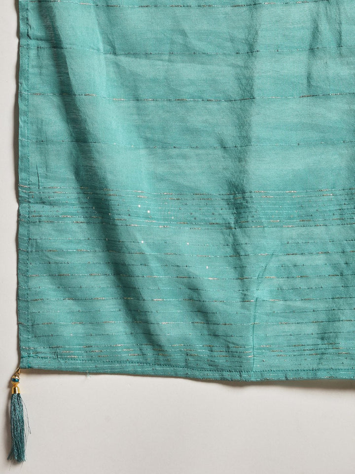 Embroidered Cotton Kurta With Pant &amp; Dupatta