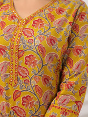 Printed Cotton Blend Kurta With Pants & Dupatta