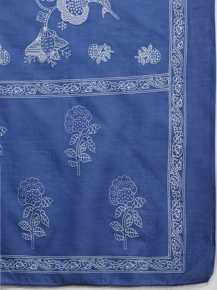 Printed Cotton Blend Kurta With Pants &amp; Dupatta