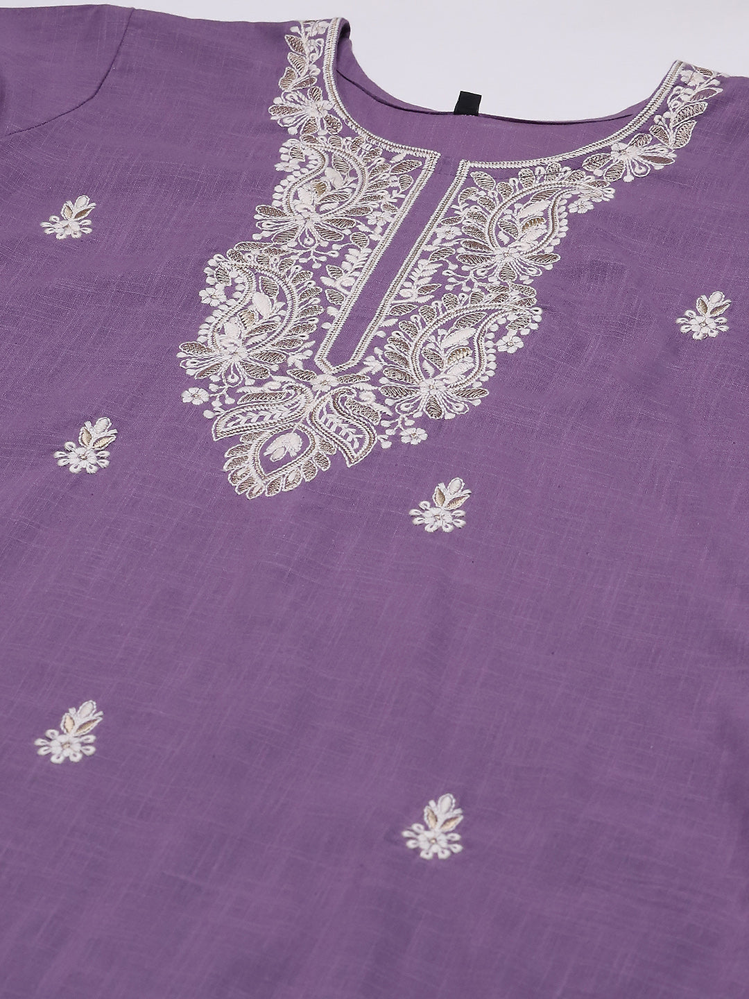 Neck Embroidered Cotton Blend Kurta With Pants