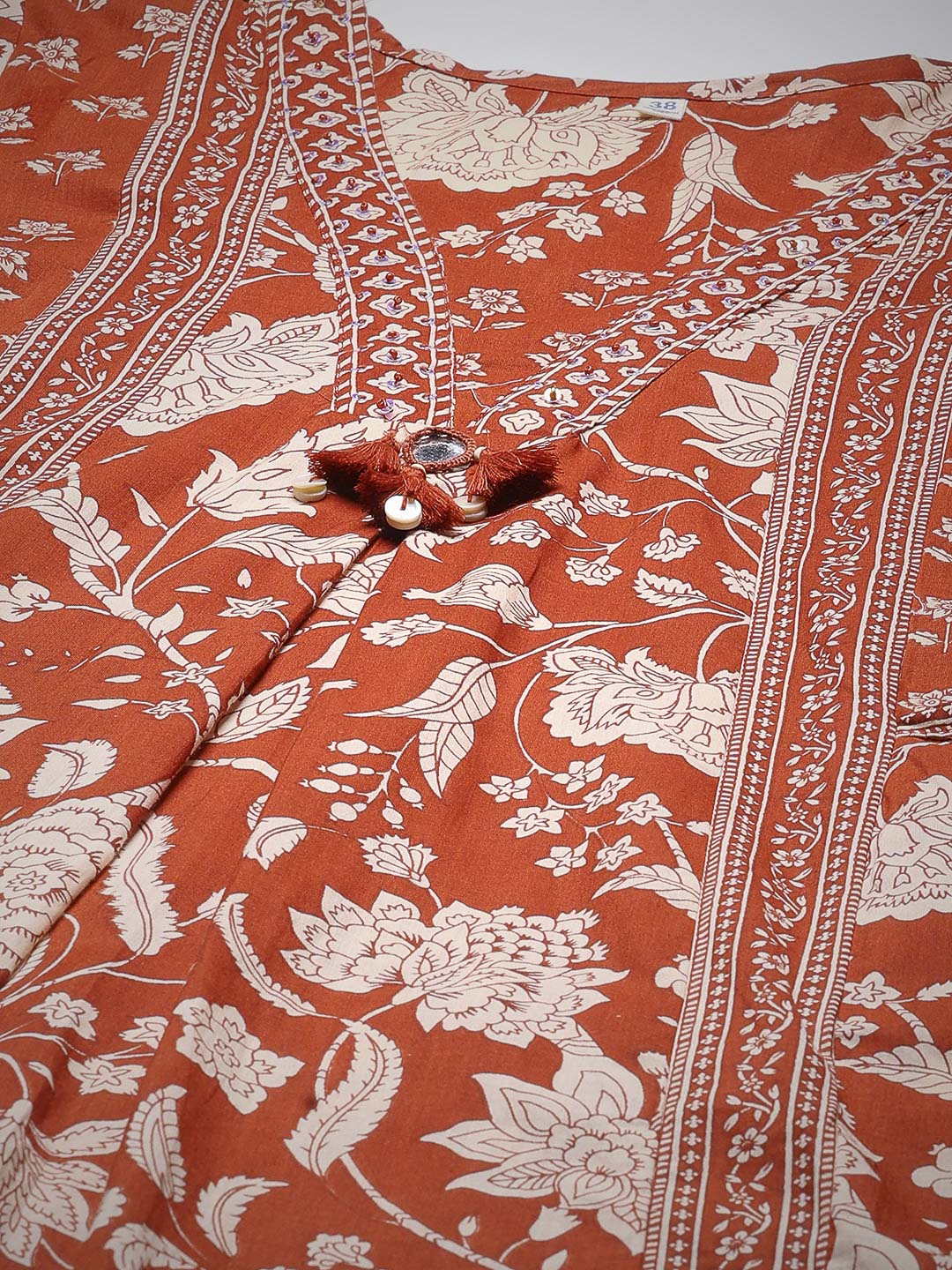 Rust Cotton Blend Printed A Line Suit Set