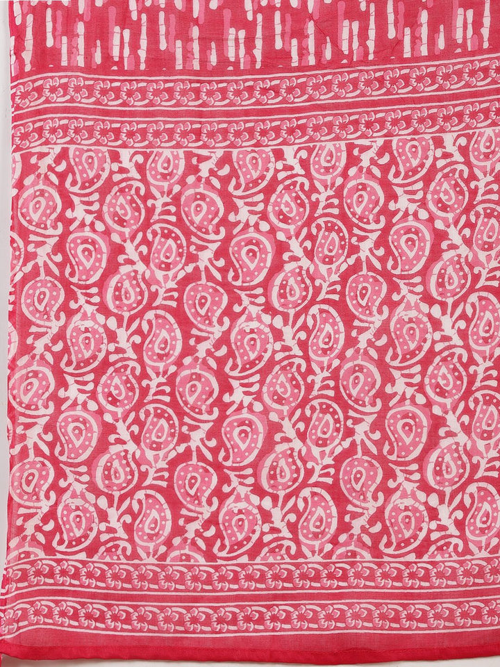 Printed Cotton Blend Suit With Pant &amp; Dupatta