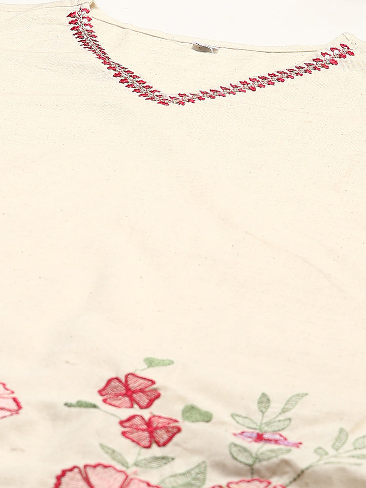 Embroidered Cotton Blend Kurta With Pant &amp; Dupatta