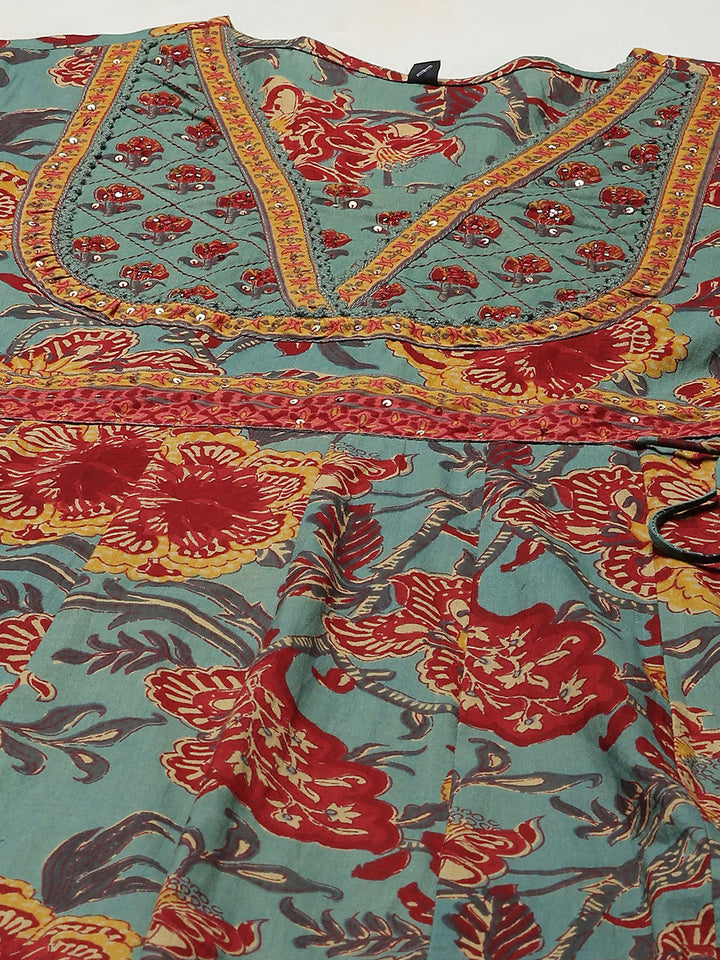 Printed Cotton Kurta With Pant &amp; Dupatta