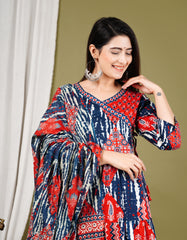 Printed Chanderi Kurta With Pants & Dupatta