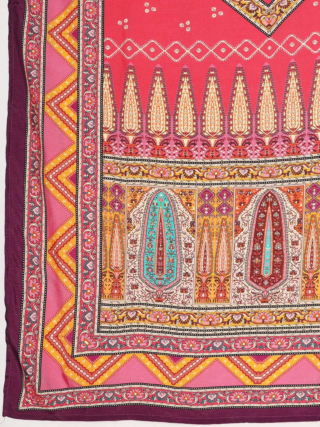 Floral Printed Art Silk Kurta With Pant &amp; Dupatta