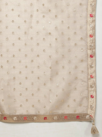 Floral Woven Tissue Kurta With Pants & Dupatta