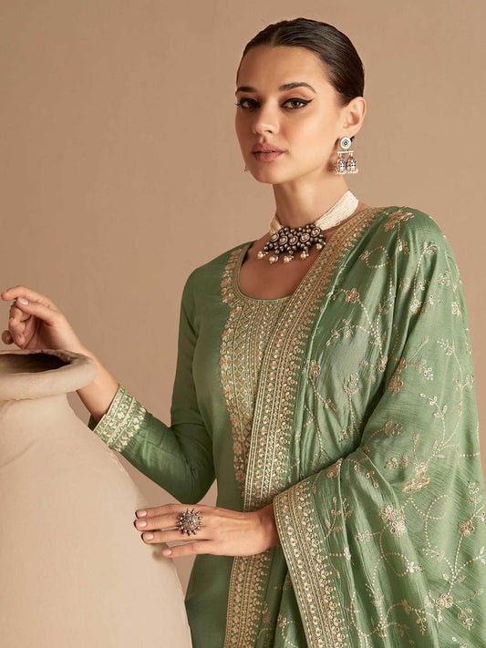 Zari Work Art Silk Semi Stitched Suit