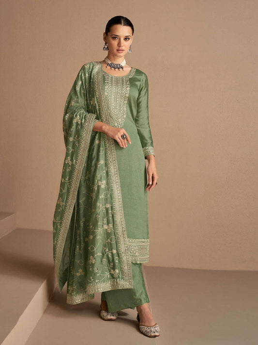 Zari Work Art Silk Semi Stitched Suit